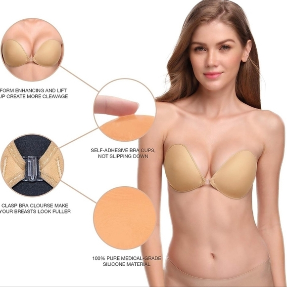 Nude Adhesive Bra Reusable Push-up Invisible Sticky Bra Size C - Picture 2 of 8